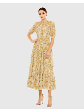 NWT, Mac Duggal Illusion High Neck Mesh Floral Print Dress size 10 #MD1719